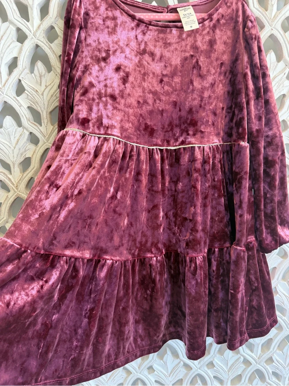 OshKosh Girls Burgundy Velvet Tiered Dress Size 5T